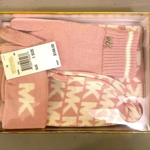 Michael Kors pink hat glove and scarf set